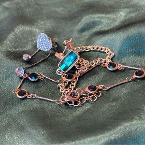 Green/Golden Toned Earrings, Matching Bracelet, Single Heart  Earring, Costume